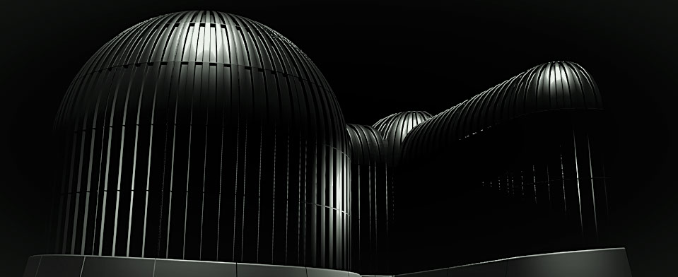 Hercules Structure Close Up Close up exterior black ribbed Hercules Underground Structure