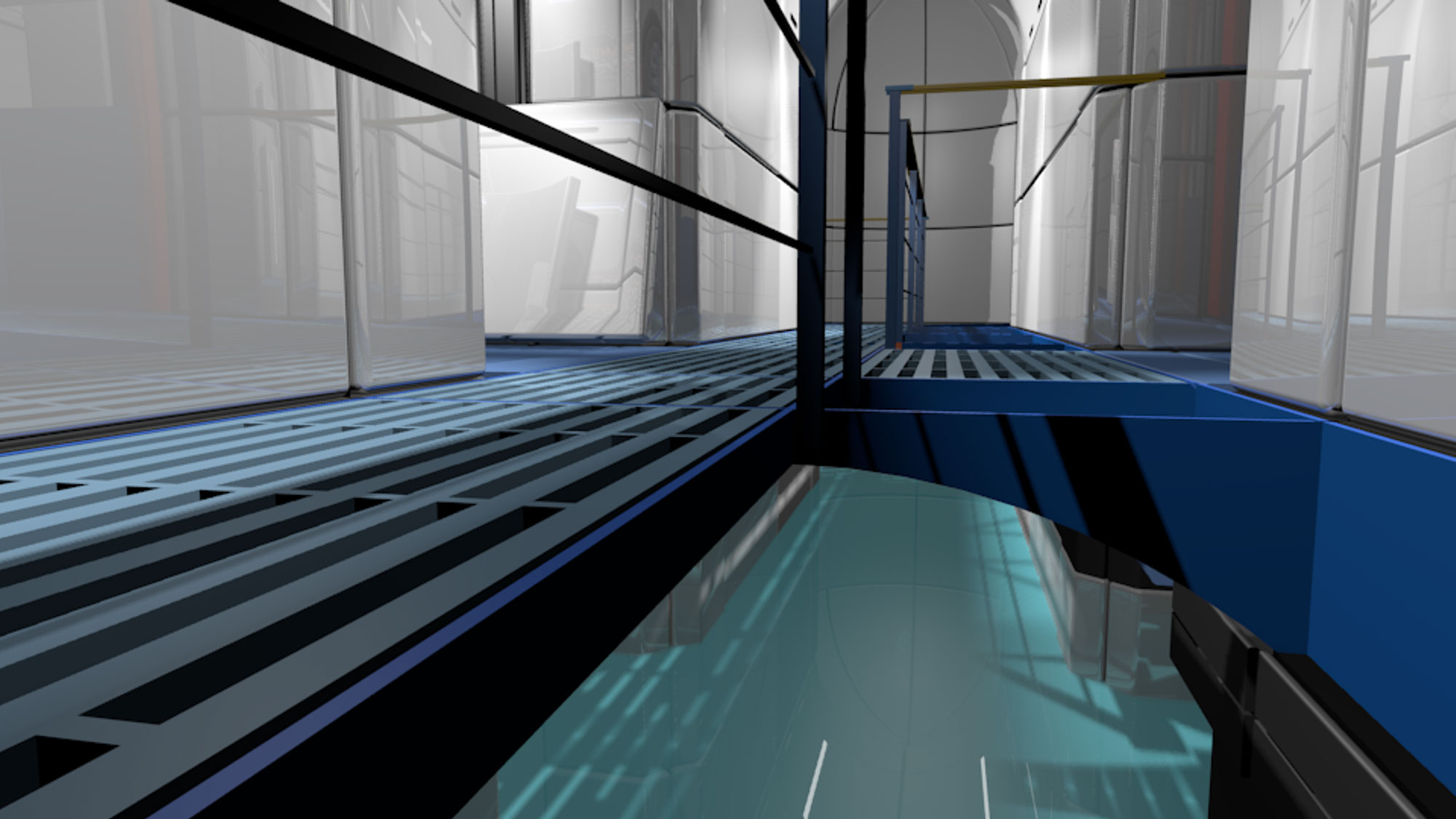 Walkway Over Water Interior underground structure blue walkway with railings over water